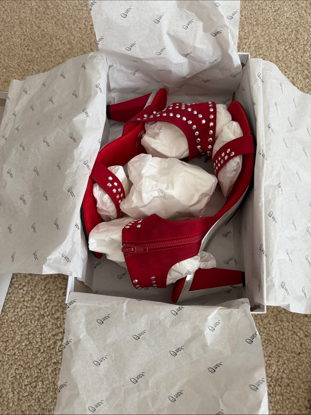 Onex Red Rhinestone Open-Toe Dance Shoes